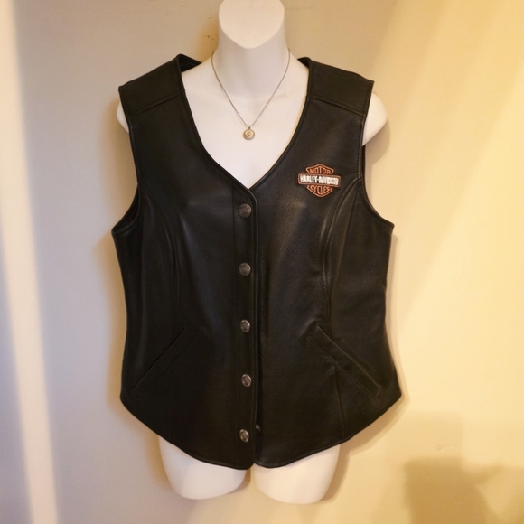 Harley-Davidson Jackets & Blazers - Harley-Davidson Women's Black Leather Snap-Front Vest